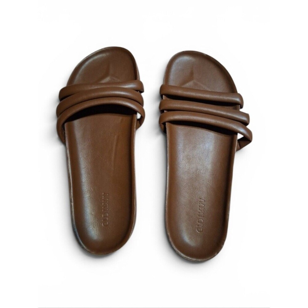Brown Triple Strap Slide Sandals Size 9 Comfort Foam Sole Casual Beach Pool